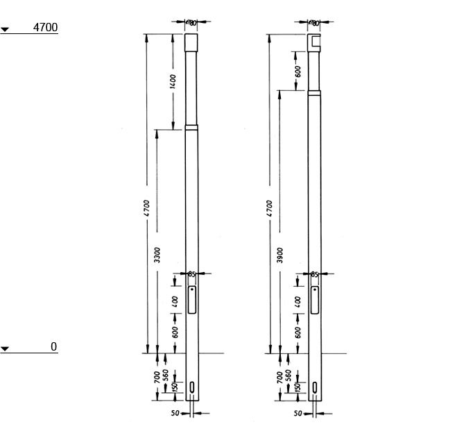 Serie Malmsheim, Maßzeichnungen H 4700 mm, 4700 mm mit Scheinwerfer